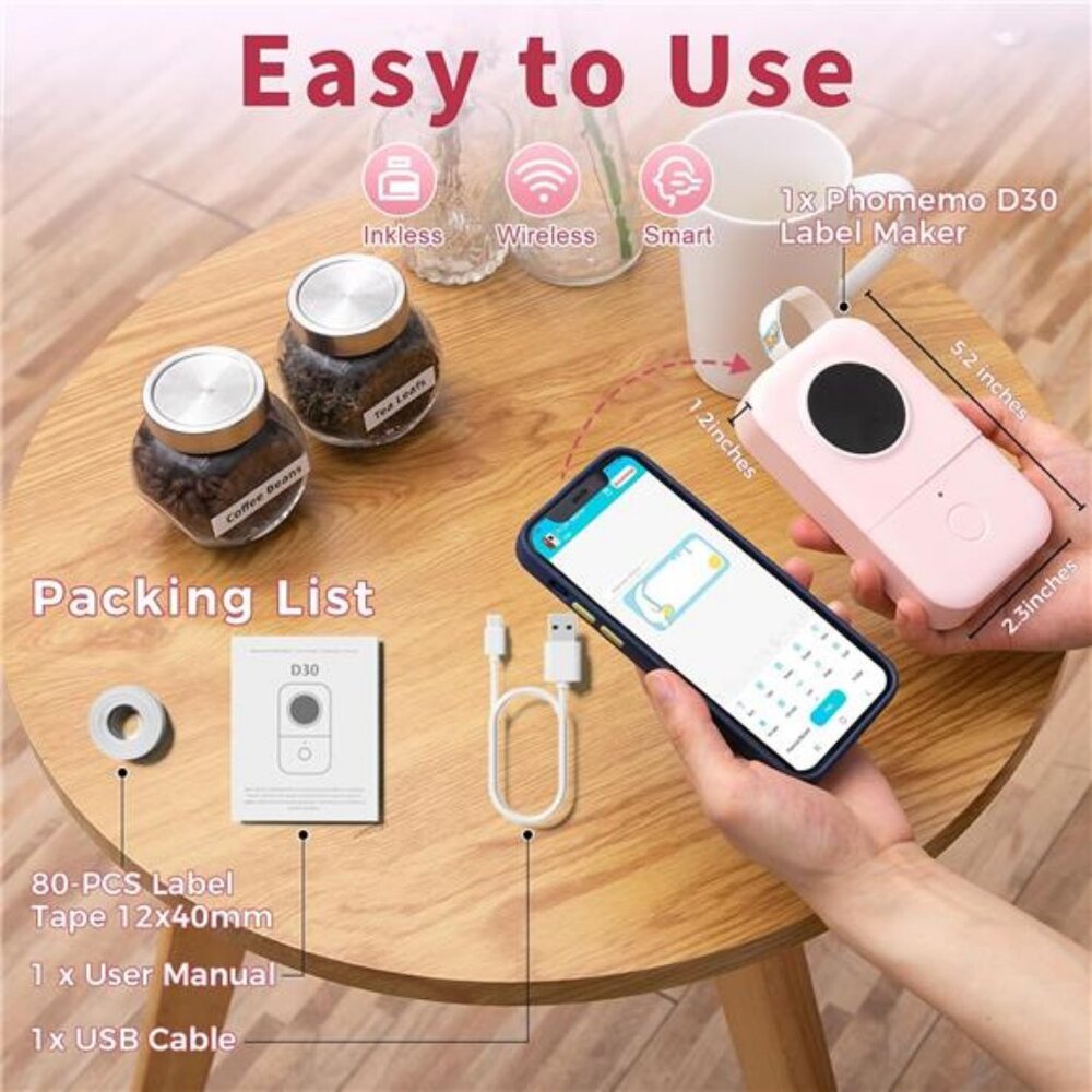 Phomemo Label Maker Machine, D30 Portable Handheld Bluetooth‎ Mini Label - Picture 3 of 7